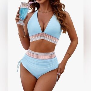 Blooming Jelly V Neck High Waisted BikiniSet w/ Tummy Control - Size L.  NWT!!